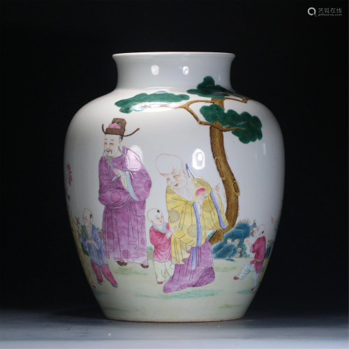 A CHINESE FAMILLE ROSE FIGURES STORY PORCELAIN JAR