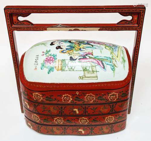 Chinese Lacquer & Porcelain Wedding Box