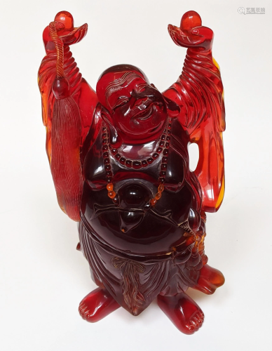 Vintage Chinese Red Resin Laughing Buddha