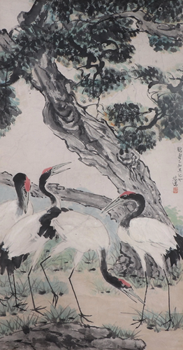 A CHINESE PAINTING OF CRANES