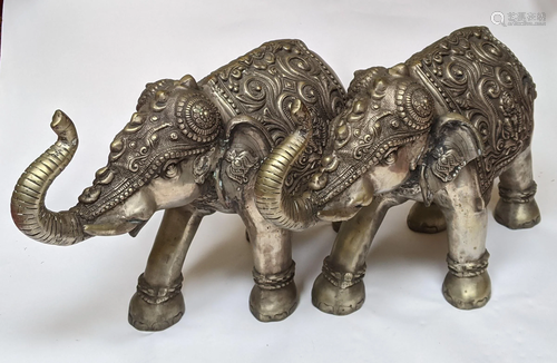 Pair Asian Cast Metal Ceremonial Elephants