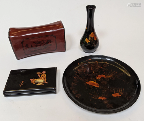 Four Assorted Black Lacquer Items