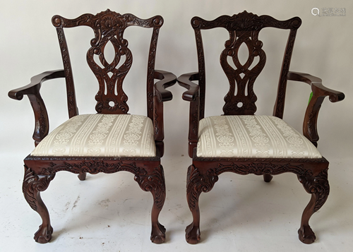 Pair Chippendale-Style Mahogany Arm Chairs