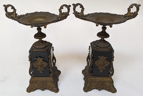 Pair Victorian Black Marble Garniture Tazzas