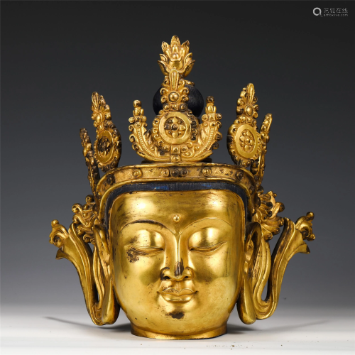 A CHINESE BRONZE GILT STATUETTE OF BUDDHA HEAD