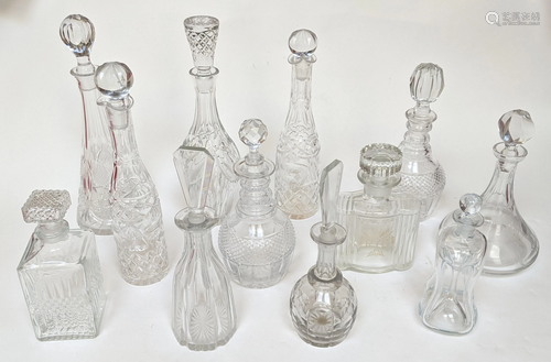 Group o 13 Colorless Glass Decanters