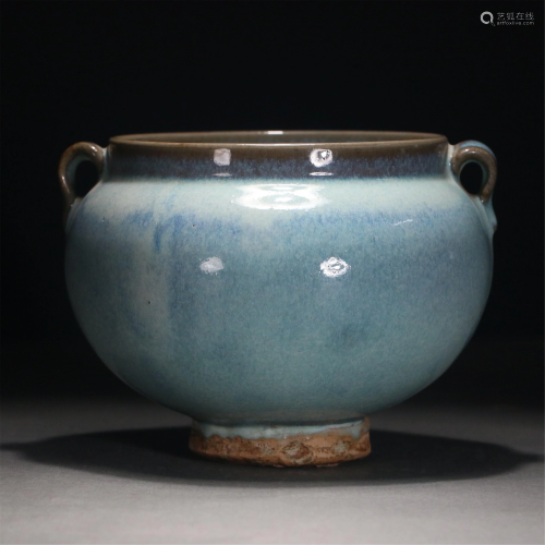 A CHINESE JUN-TYPE PORCELAIN JAR WITH DOUBLE HAN…
