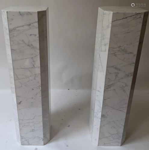 Pair of White Marble Octagonal Pedestals