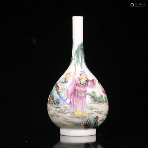 A CHINESE FAMILLE ROSE FIGURES STORY PORCELAIN VASE