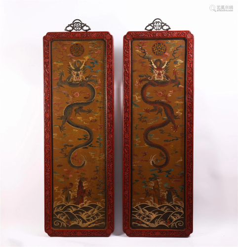A PAIR OF CHINESE LACQUER-WARE DRAGON HANGING SCREENS