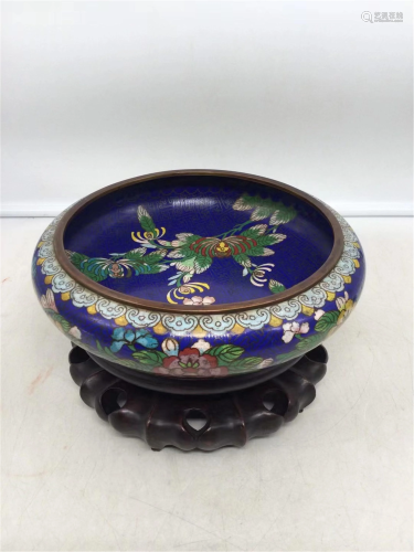 A BLUE GROUND CLOISONNE FLORAL WASHER