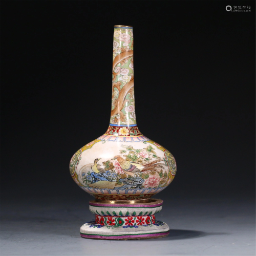 A CHINESE ENAMEL PAINTED FLOWER-AND-BIRD VASE