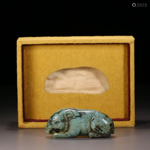 A CHINESE ARCHAISTIC TURQUOISE CARVING OF MYTHICAL