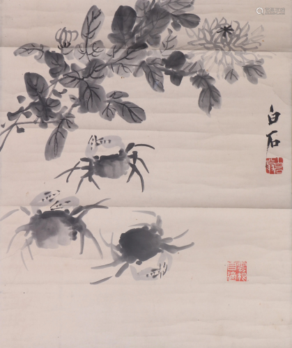 A CHINESE PAINTING OF CHRYSANTHEMUM AND CRABS