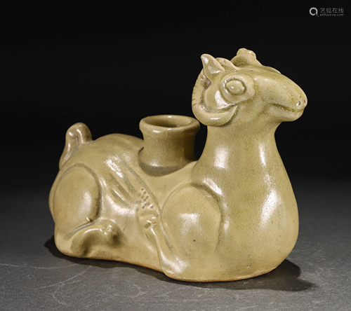 A CHINESE YUE TYPE GOAT SHAPED PORCELAIN CANDLE HOLDER