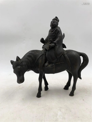 A BRONZE WARRIOR-ON-HORSE DESIGN INCENSE BURNER