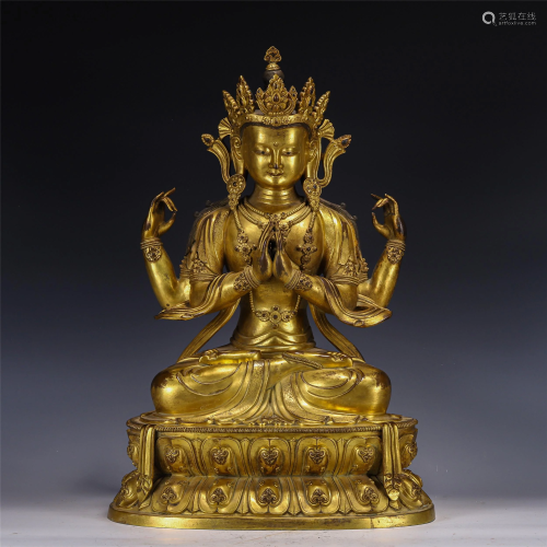 A CHINESE GILDING STATUETTE OF BUDDHA
