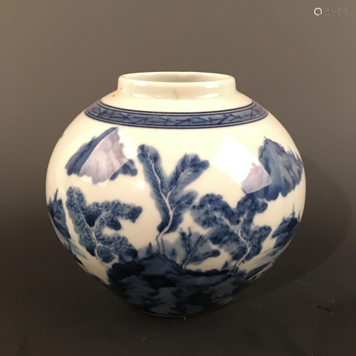 Chinese Blue-White 'Landscape' Jar, Kangxi Mark