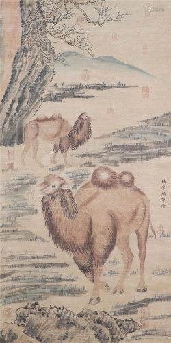 A CHINESE PAINTING OF LANDSCAPE AND CAMELS