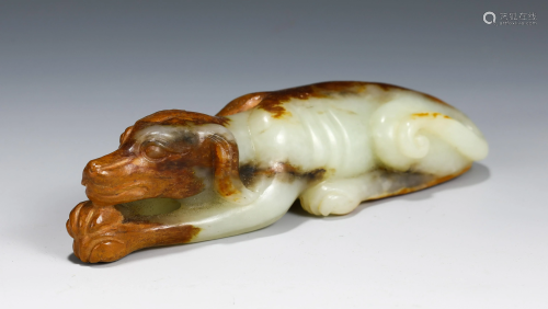 A CHINESE JADE CARVED BEAST DECORATION