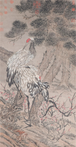 A CHINESE PAINTING DEPICTING TWO CRANES