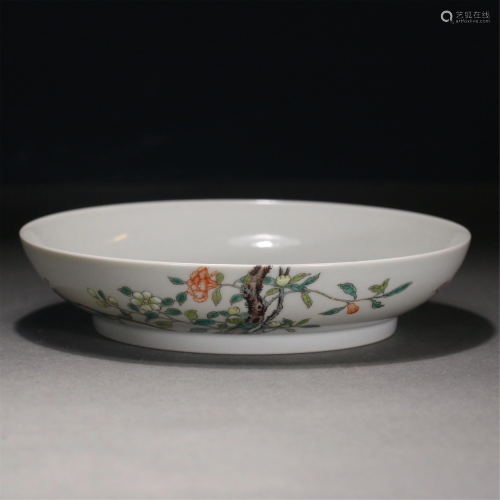 A CHINESE FAMILLE ROSE FLOWER-AND-BUTTERFLY DISH