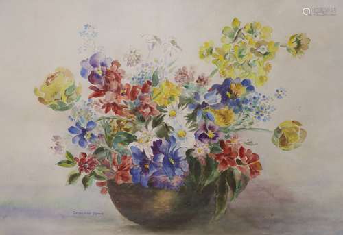 Katherine Spink, watercolour, Still life of flowers in a vas...