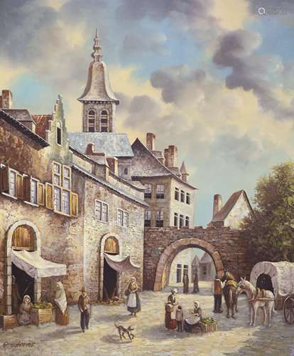 G. Schroter, oil on canvas, Dutch street scene, 60 x 50cm