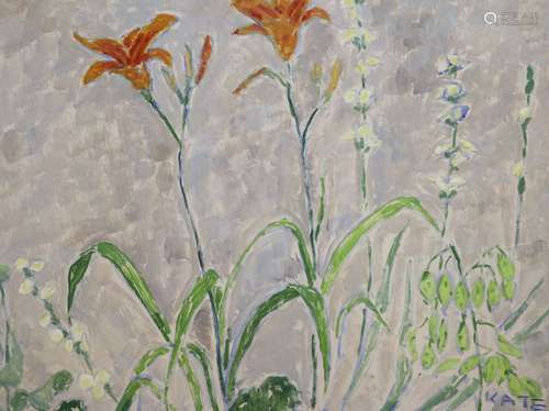 Kate Orr, oil on board, Still life of lilies, signed, 45 x 6...