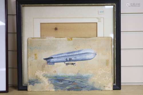 W.J. Dagleish, watercolour, C21 Airship in flight, signed an...