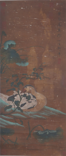 A CHINESE PAINTING OF BIRD IN LOTUS POND