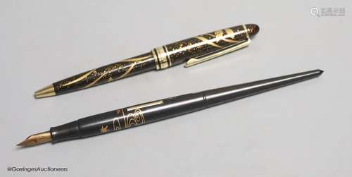 A Japanese lacquer maki-e dip style fountain pen with Dunhil...