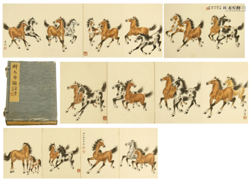 A FOUR-TEEN PAGES CHINESE PAINTING ALBUM OF HORSES