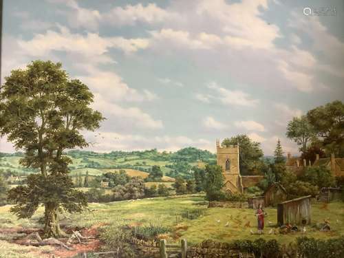 Brian Tovey (b.1944-), oil on canvas, Willersley Church, nea...