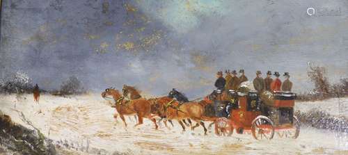 Philip H Rideout (1860-1920), oil on board, Coach in winter,...