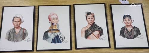 Mgsu Yatanabon, set of four watercolours, Portraits of Padau...