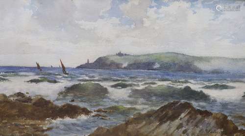 E. Warburton, watercolour, Coastal landscape, signed and dat...