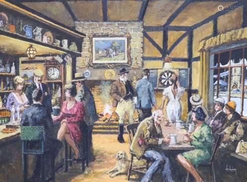 Alan King, oil on canvas panel, 'The Village Inn', signed, 2...