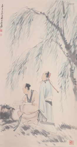 A CHINESE PAINTING DEPICTING SCHOLARS UNDER WILL…