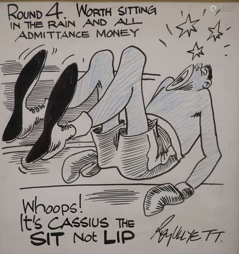 Ray Ullyett, original boxing cartoon, 'Whoops...Cassius, 24 ...