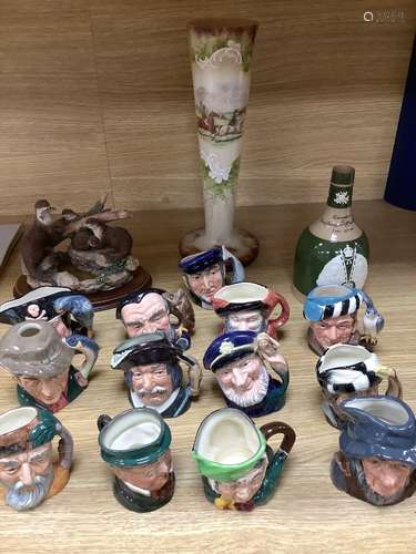 Thirteen Royal Doulton character jugs, a Copeland Spode vase...