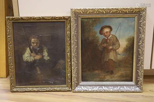 Victorian School, oil on canvas, Study of a boy angler, 24 x...