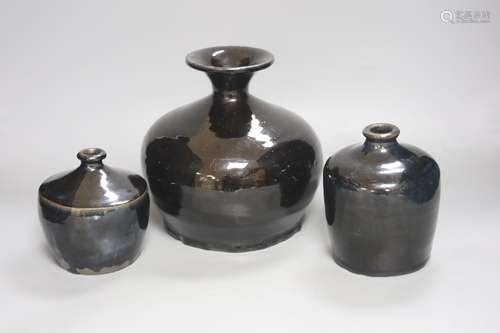 Three Chinese Shanxi black glazed jars, Qing dynasty, height...