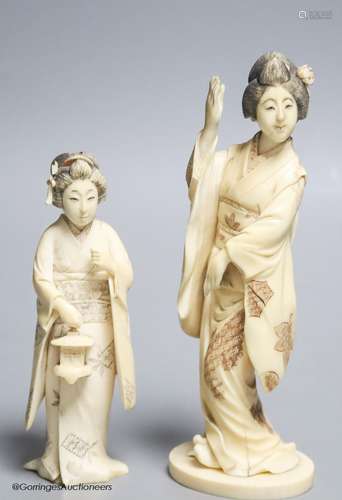 Two Japanese ivory figures of bijin, early 20th century, one...