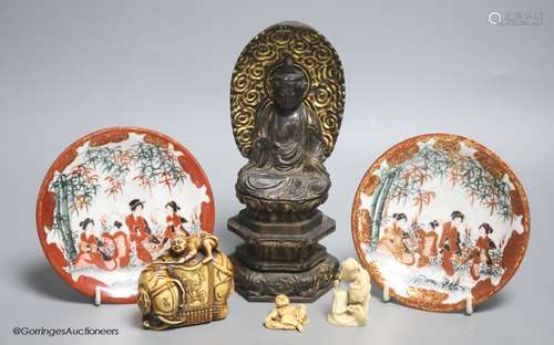 A Japanese figure of a Bodhisattva, Japanese netsuke etc