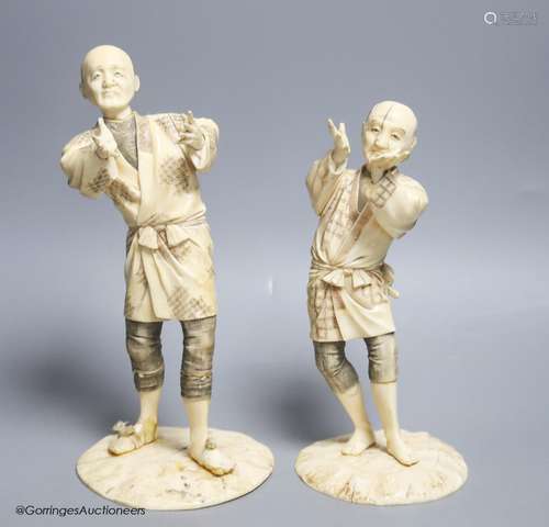 Two Japanese sectional ivory figures of farmers, early 20th ...