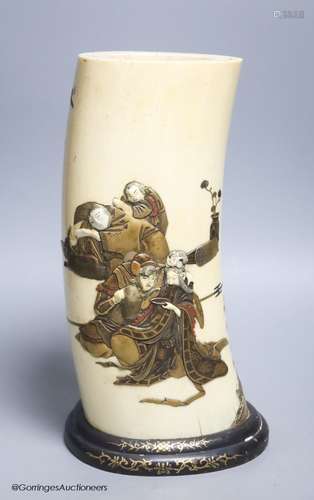 A Japanese Meiji period Shibayama ivory tusk vase, 28cm