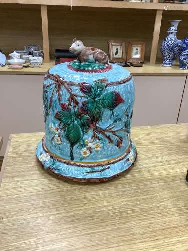 A Victorian majolica cheese dome and stand, height 30cm