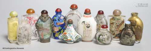 Eleven Chinese painted glass snuff bottles, a glass enamel o...