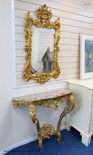 A 19th century rococo revival giltwood console table, 95cm w...